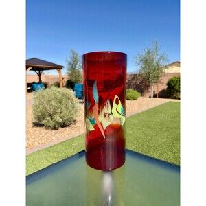Cyan Design 14" Red Cylinder Carnival Vase Colorful Mosaic Middle Blown Glass